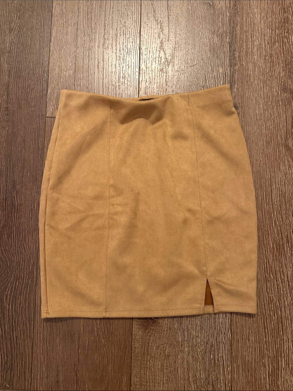 Altar'd State Tan Suede-Look Mini Skirt with Front Notch